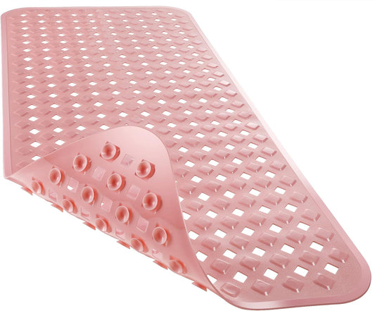 Yimobra Bathtub Mat Non Slip, Super Strong Suction Cups, 28"X16" Long Shower Mat with Drain Holes, Machine Washable Fast Draining Bath Mats, Bathroom Essentials,Pink