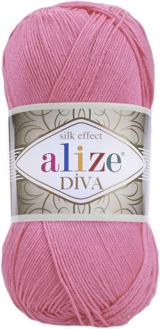 Alize Diva Silk Effect 100% Microfiber Acrylic Yarn 1 Ball skeins 100gr 383yds Color (178 - Dark Pink)