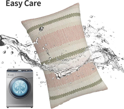 Pink Sage Green Pillow Covers 18x18 Inch 2 Pcs Boho Preppy Polka Dots Striped Decor Throw Pillows Modern Geometric Outdoor Farmhouse Decoration Pillowcase Linen Cushion Cover for Couch Sofa