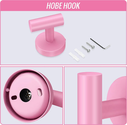 Screw Fixation Towel Hooks, Stainless Hanging Holder, Pink 4PCS | sleek touch, home décor, widely scenario usage, Heavy Duty, Strong load, Tool-need install