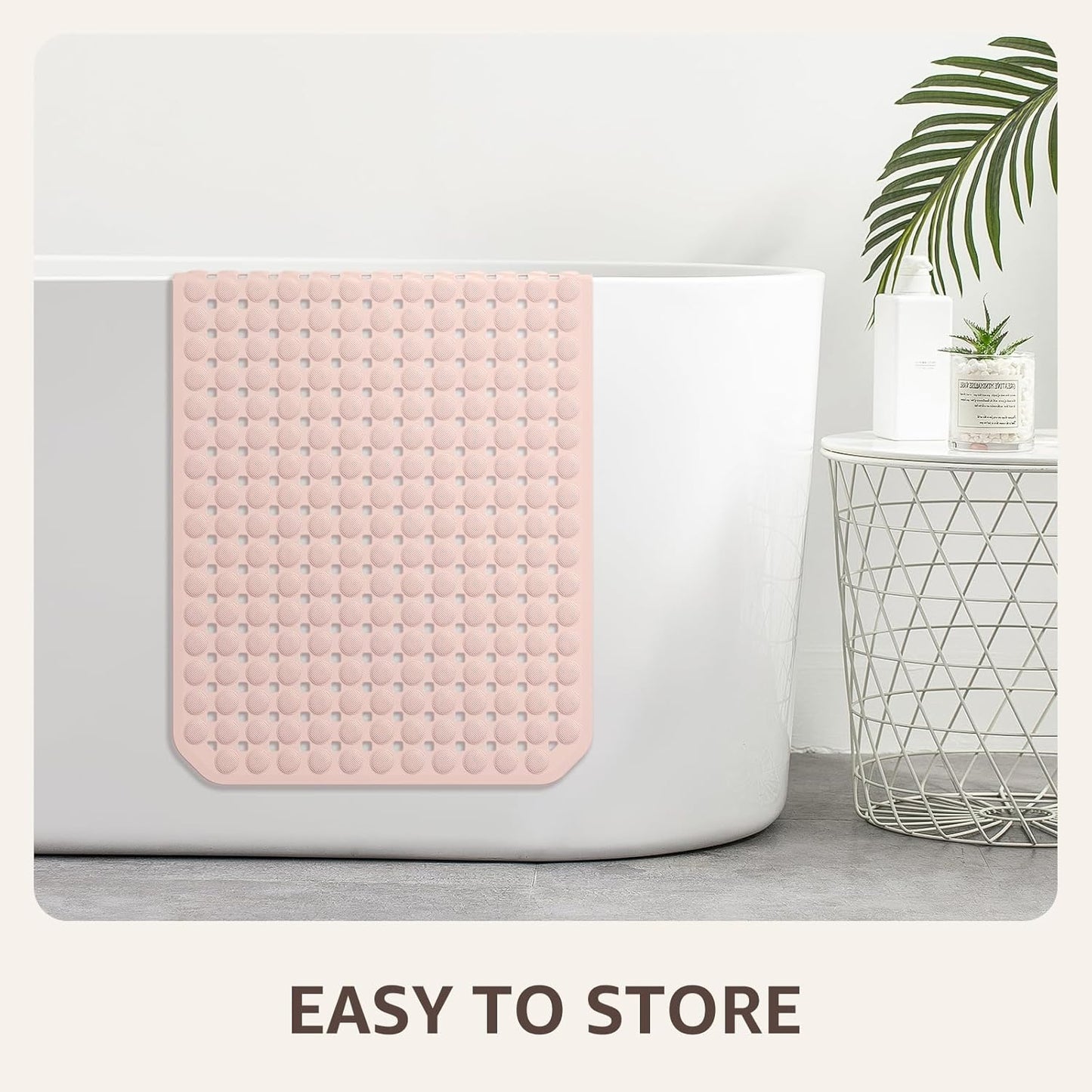 OTHWAY Bath Tub Shower Mat Non Slip, Bathtub Floor Liner Mats for Inside Shower Bathroom, Suction Cups and Drain Holes for Feet Scrubbing, Machine Washable, Soft on Feet, 35x16 Inch, Light Pink