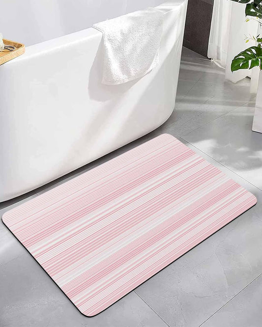 Pink Pinstripes Bath Mat for Tub,Monochrome Modern Geometric Striped Non Slip Bathroom Floor Runner Rug Quick Dry & Absorbent Diatomaceous Earth Shower Sink Bedroom Kitchen Living Room Doormat 16"x24"
