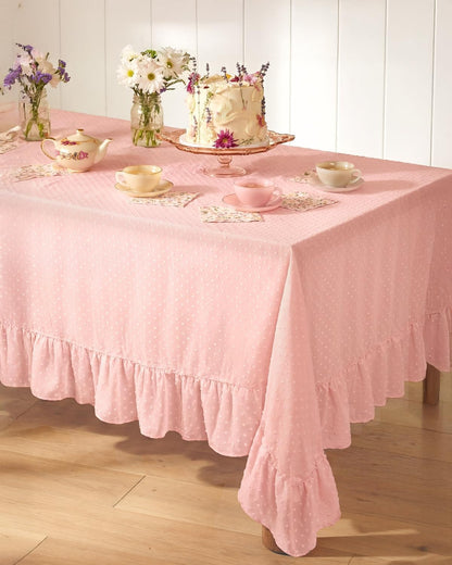 xo, Fetti Ruffle Tablecloth - Pink Polka Dot | Tea Party, Sheer Baby Pink Tablecloth, Party Decorations, Girly Decor, Coquette, Pastel