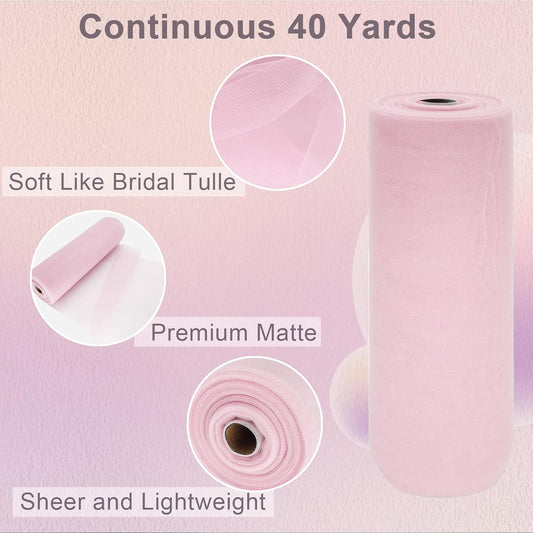 Baby Pink Tulle Fabric Roll Spool Bolt (54 Inch by 40 Yards) Large Tulle Wedding Party Decoration, Tutu Skirt, Table Runner, Gift Wrapping, Bridal Shower, Soft & Drape (Light Pink)