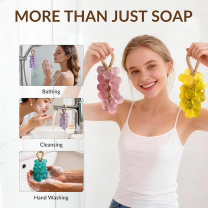 Grape Soap on a Rope – Handmade Grapes Cluster Shaped Soap Bar, Decorative Hanging Bath Soap with Lasting Fragrance, Cold Process Artisan Gift for Home Decor(Peach)