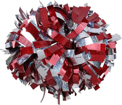 1piece,Cheerleader Baton Handle Pom Pom Metallic Black, Metallic Silver, Mixed Red for Cheering Party