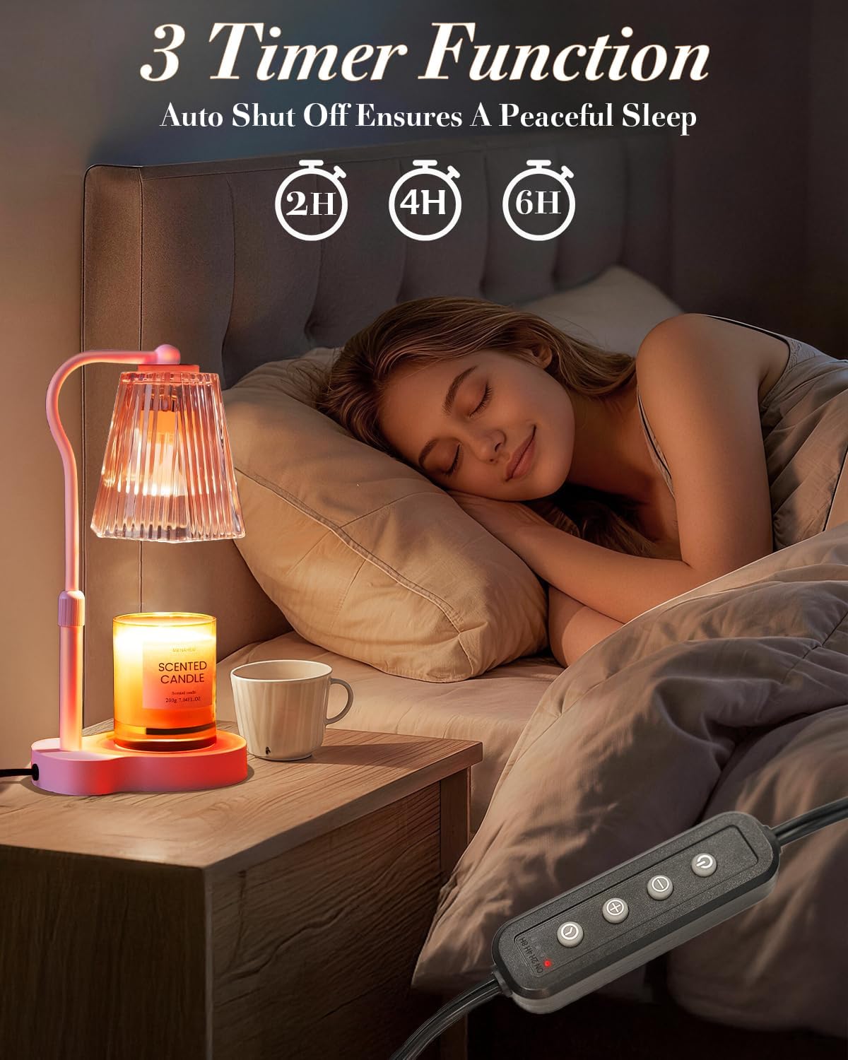 Candle Warmer Lamp with Timer & Dimmable Settings, Adjustable Height Flameless Scented Wax Melter for Jar Candles, Elegant Home Decor Warmer Lamp with 2 Bulbs, Gift for Women Mom Friend Family, Pink
