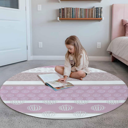 Round Rugs 4 Feet, Farm Fruits Non Slip Area Rugs for Living Room, Bedroom, Barhroom, Entryway, Watermelon Lemons Peach Pink Grey Striped Soft Kitchen Bath Mats Washable Carpet