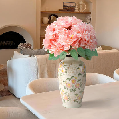 Peonies Artificial Flowers, 2 Bouquets of 7-Heads Silk Artificial Peonies with Flexible Stems, Faux Peonies for Home & Wedding Decor, Table Centerpieces, Floral Arrangement (2, coral pink)