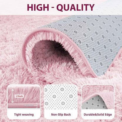 FinRèc Pink Rugs for Bedroom Living Room, 3x5 Feet Fluffy Shag Area Rug, Non-Slip Fuzzy Furry Rug for Kids Room Girl Dorm Room Home Decor, Indoor Shaggy Floor Carpet