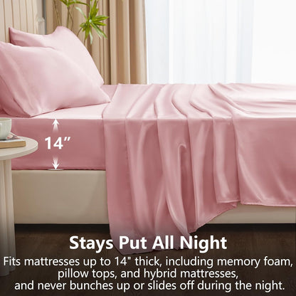 CozyLux Satin Sheets Full Size Sheets - Silky Soft Bedding Similar to Silk, 4 Piece Sheet Set for Hair and Skin, Deep Pocket with All-Around Elastic, Home Decor for Bedroom, Dirty Pink