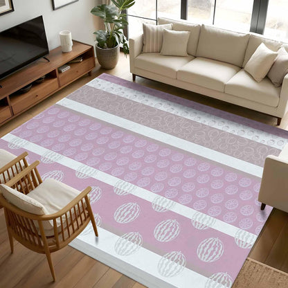 5x8 Area Rugs, Farm Fruits Non-Skid Rubber Backing Large Rectangle Rugs - Living Room Bedroom Home Office, Watermelon Lemons Peach Pink Grey Striped Indoor Floor Mat Carpets Washable Rug