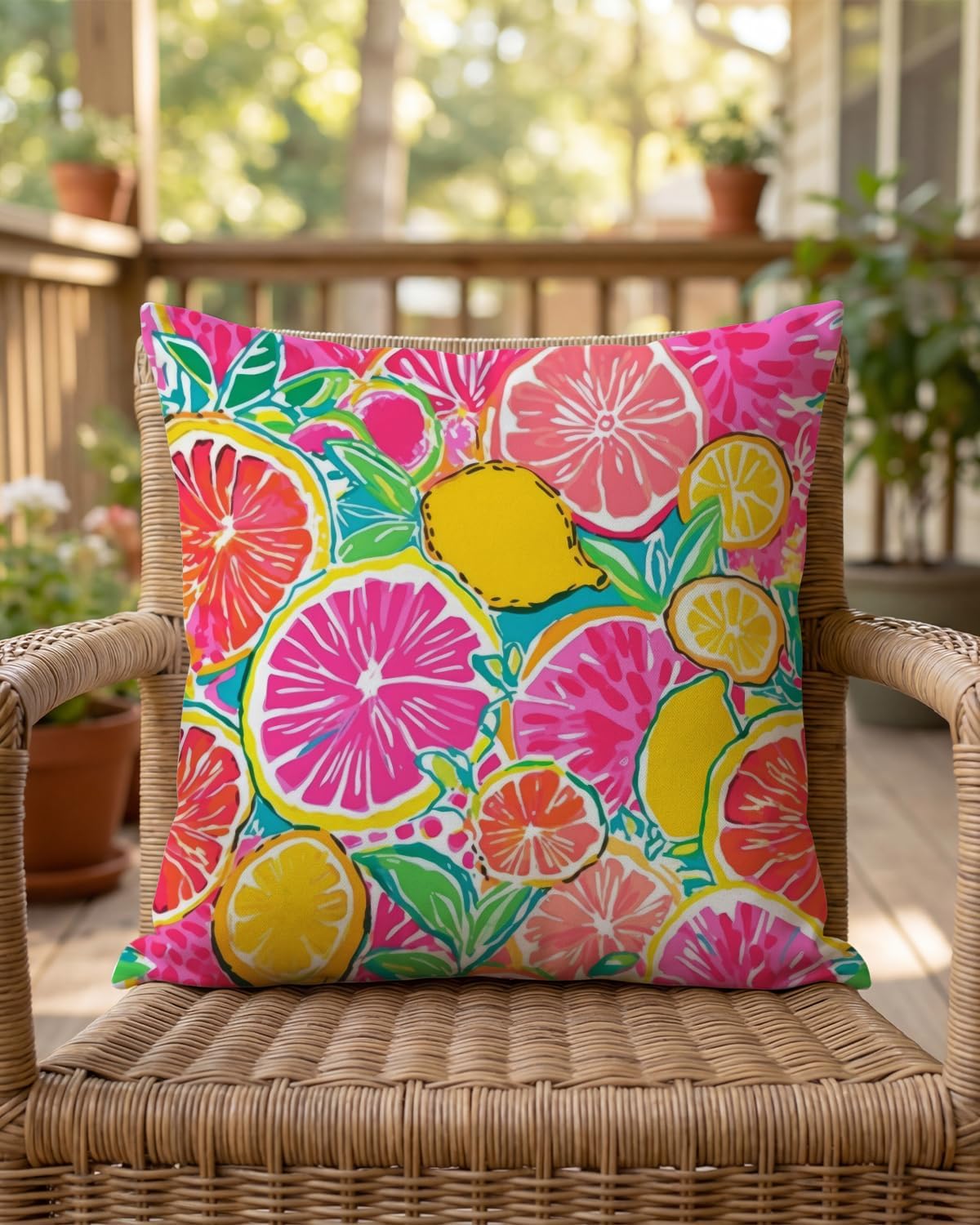 Summer Citrus Fruit Pillow Cover 18x18 Inch - Vibrant Lemon and Grapefruit Design, Tropical Decorative Cushion Case for Refreshing Home Decor