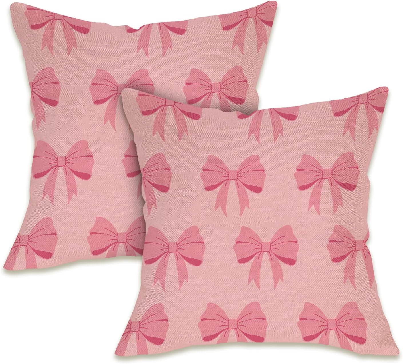 Fahrendom Pink Bow Decorative Throw Pillow Covers 18 x 18 Set of 2, Coquette Ribbon Preppy Porch Patio Outdoor Pillowcase, Aesthetic Girly Bedroom Sofa Couch Cushion Case Home Decor