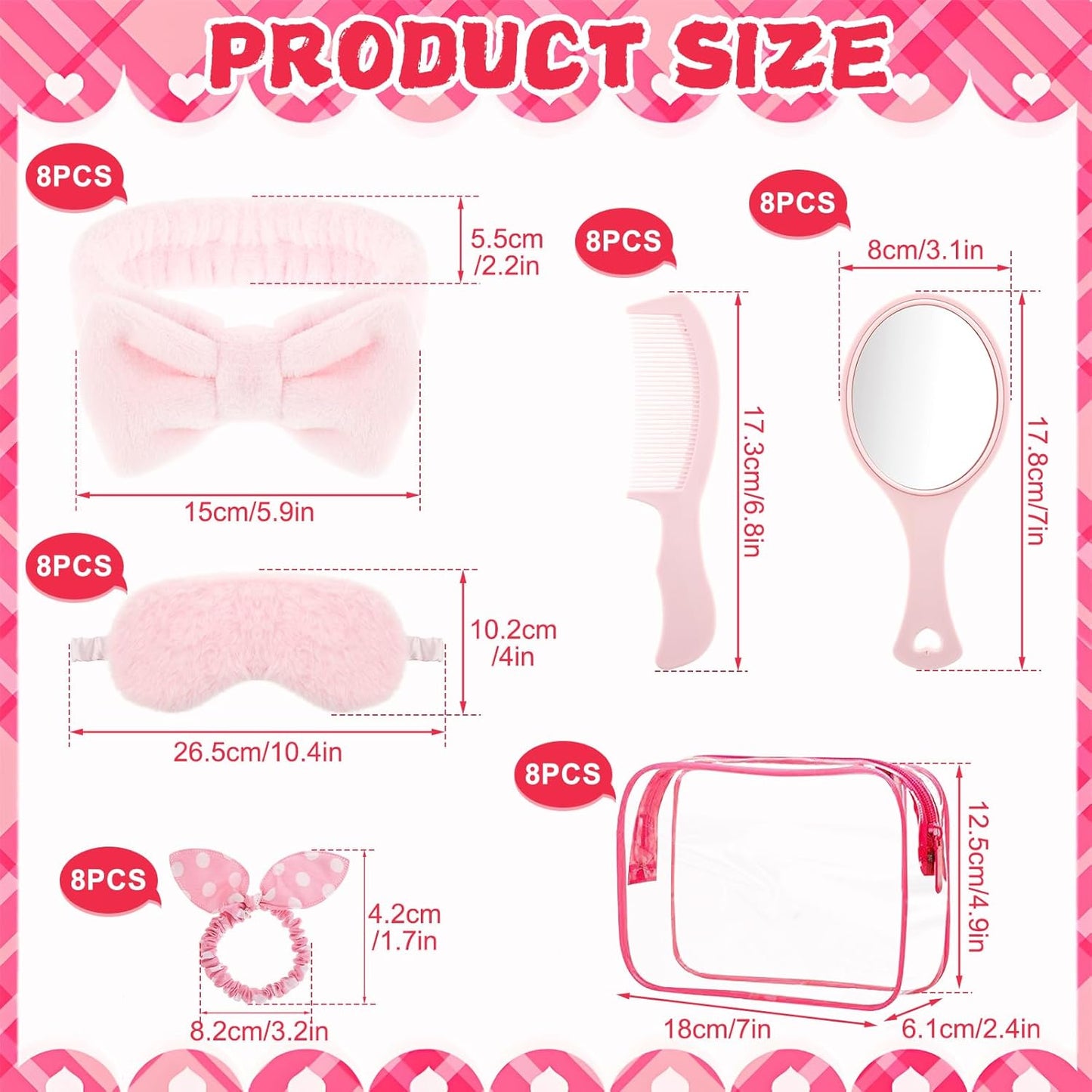 YEXEXINM 48 Set Spa Sleepover Party Supplies for Women, 8 Pink Spa Headband 8 Sleep Eye Mask 8 Hairbands 8 Organzer Bags 8 Mirrors 8 Combs for Slumber Favors Gift Sleepover Party