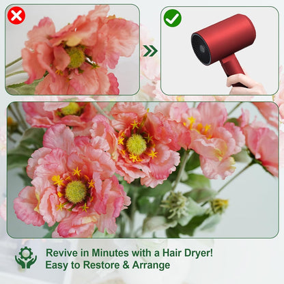 Artificial Poppies Flowers, Fake Flowers 5 Stems for Home Decor 19.7inches Silk Flowers Realistic Arrangement (Peach)