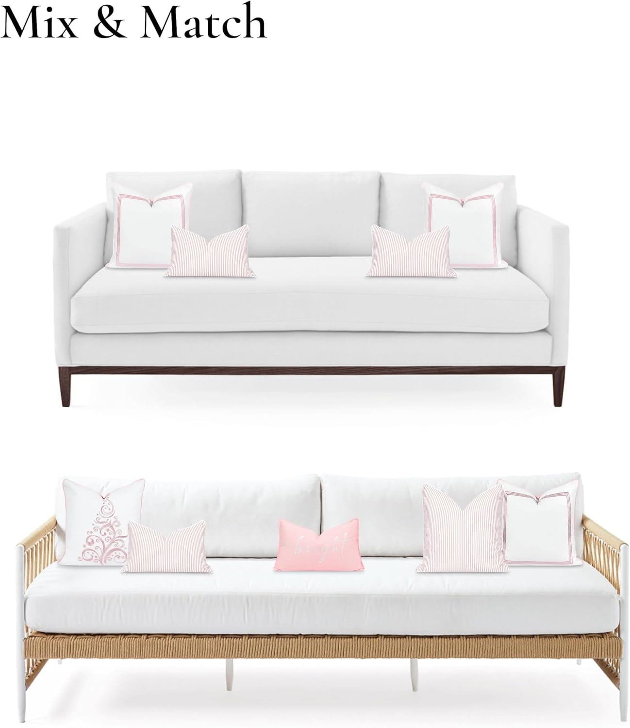 Hofdeco Premium Coastal Patio Indoor Outdoor Lumbar Pillow Cover Only, 12"x20" Water Repellent for Backyard, Couch, Blush Pink Stripe
