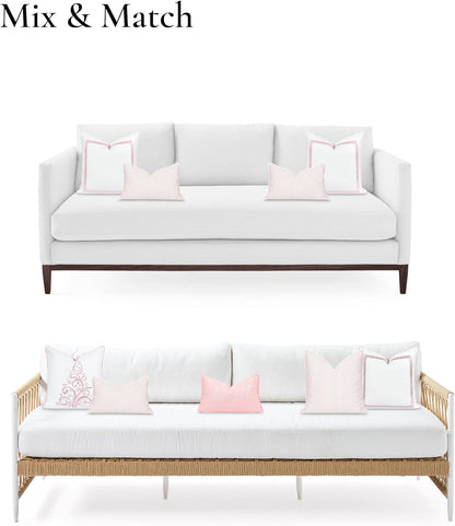 Hofdeco Premium Coastal Patio Indoor Outdoor Lumbar Pillow Cover Only, 12"x20" Water Repellent for Backyard, Couch, Blush Pink Stripe