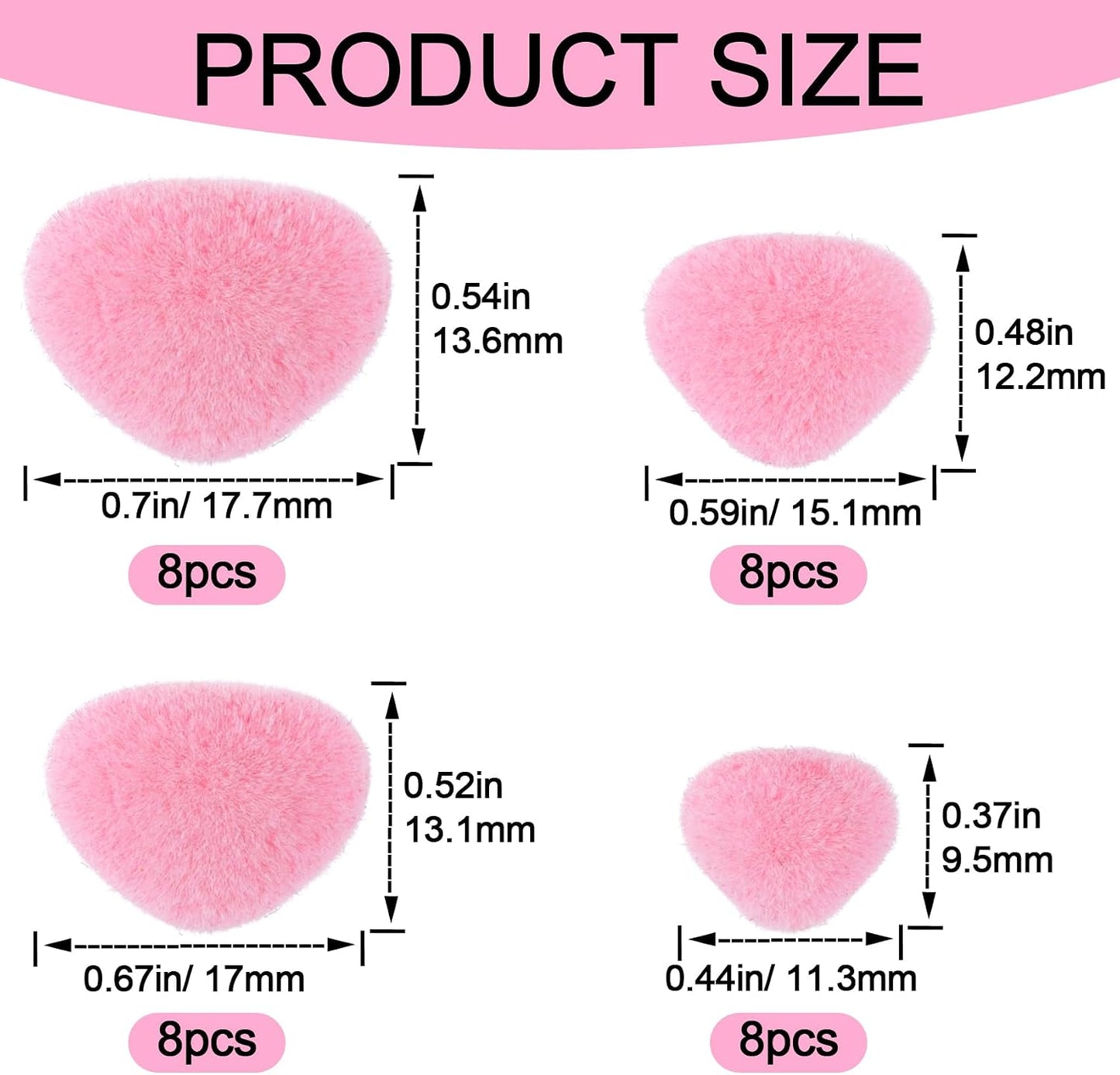 CustomyLife 32pcs Safety Noses for Amigurumi, 11/15/17/18mm Plastic Doll Noses for Crochet, Flocking Teddy Bear Noses Stuffed with Washers for Craft Puppet Plush Toy Accessories- Pink