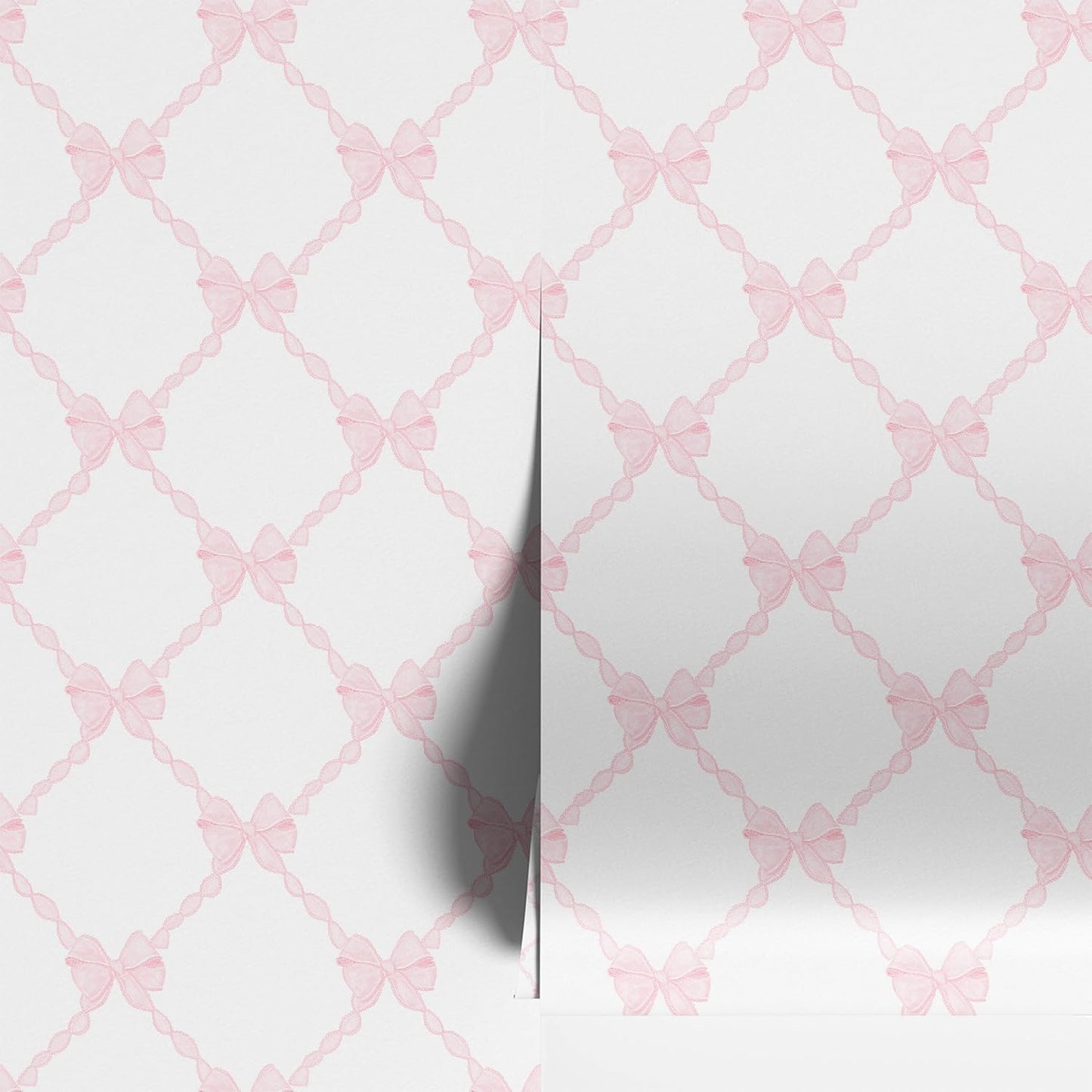 Pink Bow-Flower Pattern Peel and Stick Wallpaper, Removable Self-Adhesive Wall Covering for Nursery, Girls Room, Princess Theme Decor