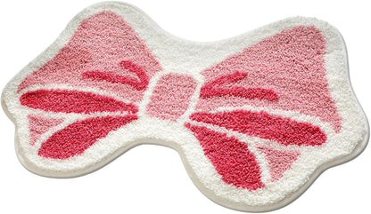 Pink Bow Bathroom Rug, 15.7" x 23.6" Irregular Rug, Fluffy Bath Mat, Non-Slip Floor Mat with 8X Absorbency, for Bathroom & Bedroom, Gift for Girls