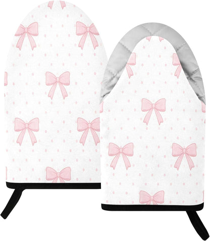 Pink Bows Polka Dots Non-Slip Oven Mitts Set Heat Resistant Kitchen Gloves with Quilted Liner Cotton Machine Washable with Hanging Loop for Baking Grilling BBQ