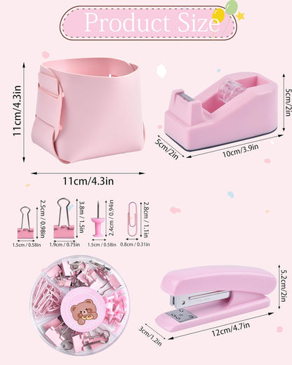 Pink Desk Accessories, Pencil case, Stapler, Pen and a Lot of Office Pink Office Supplies Beautifully Presented in a Gift Box