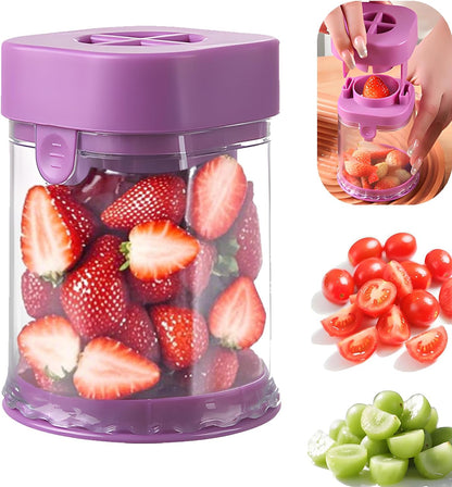 Grape Cutter for Toddlers Baby-Led Weaning — One Press Fruit Slicer Cup, 304 Stainless Steel Blades, Quarters Grapes Strawberries Cherry Tomatoes into 4 Pieces, Easy to Clean (Pink)