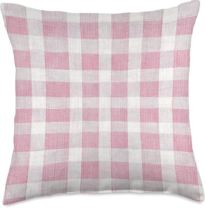 Plaid Pink and White Gingham Check Pattern Throw Pillow