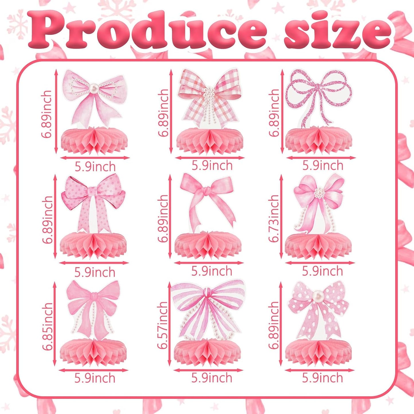 9Pcs Pink Bow Party Honeycomb Centerpieces Decorations, 3D Coquette Birthday Decorations, Pink Bow Table Decor for Birthday Bachelorette Bridal Party
