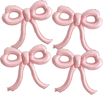 4 Pcs Pink Bow Balloons Bow Birthday Decorations for Girl Women Baby Shower Bridal Shower Bachelorette Party Mothers Day Decorations
