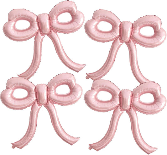 4 Pcs Pink Bow Balloons Bow Birthday Decorations for Girl Women Baby Shower Bridal Shower Bachelorette Party Mothers Day Decorations