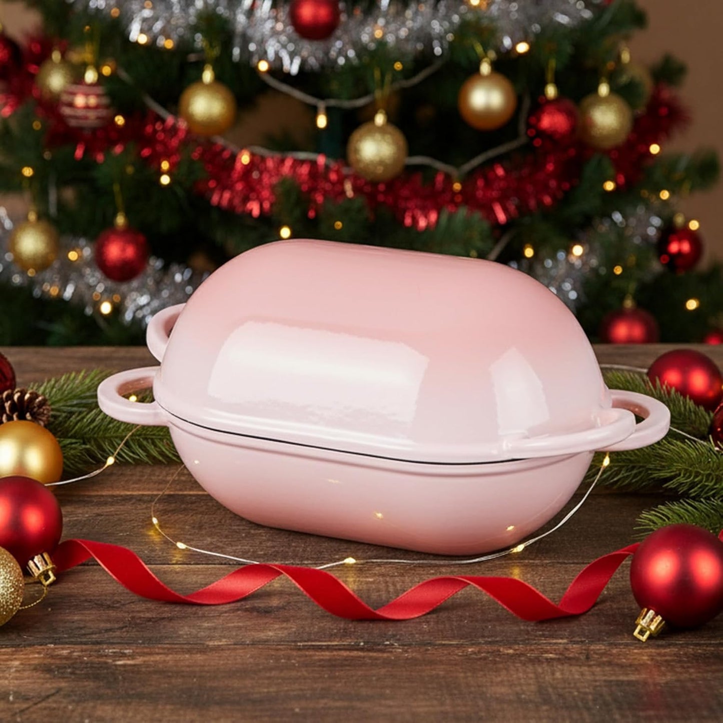 Onader Enameled Cast Iron Sourdough Bread Oven, 2.8QT Oval Dutch Oven, Loaf Cast Iron Bread Pan with Lid for Homemade Bread Baking, 9x5-1/2 Inch Meatloaf Pan, Heavy Duty - Pink