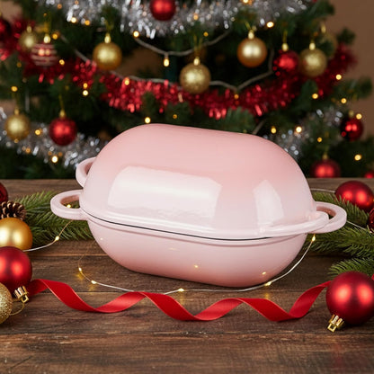 Onader Enameled Cast Iron Sourdough Bread Oven, 2.8QT Oval Dutch Oven, Loaf Cast Iron Bread Pan with Lid for Homemade Bread Baking, 9x5-1/2 Inch Meatloaf Pan, Heavy Duty - Pink