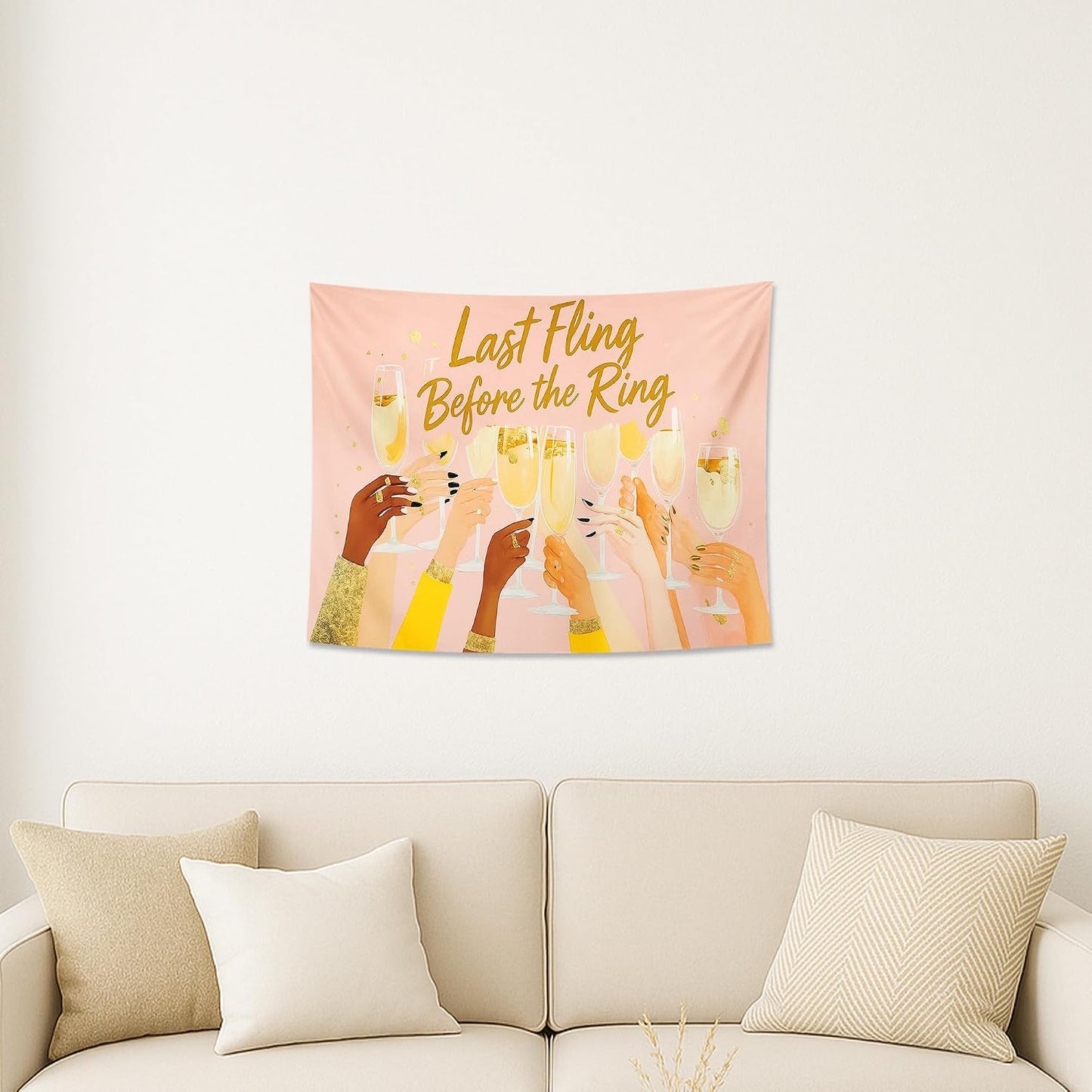 Champagne Toast Tapestry, Peach Bachelorette Party Wall Decor, Fun Bridal Shower Celebration Aesthetic for Bedroom, Living Room, Dorm, Party Supplies 40x30 Inch