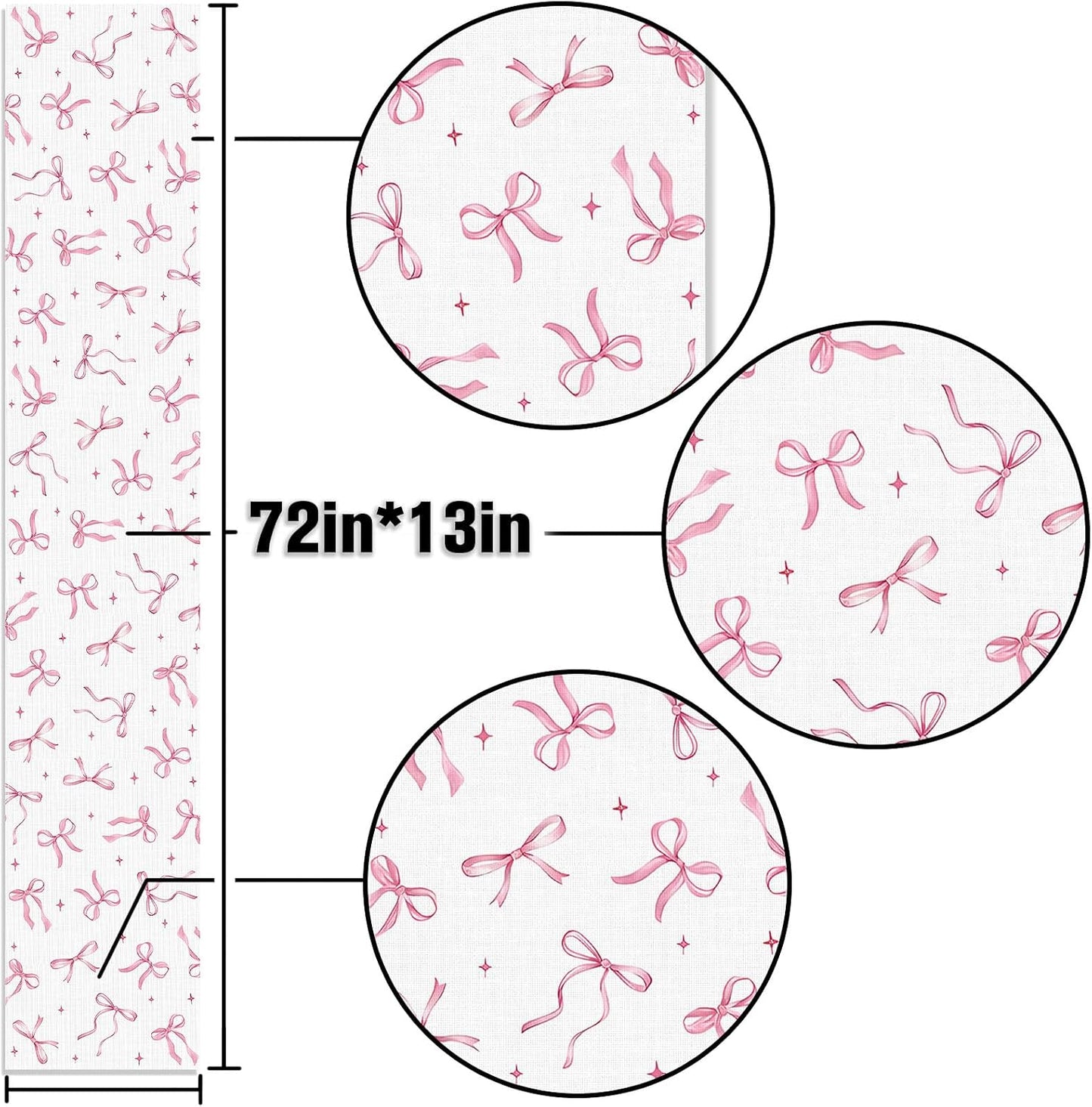 Pink Bow Party Table Runner Valentine's Day Coquette Girls Birthday Party Decoration Tea Wedding Baby Shower Dining Room Home Kitchen Table Decor (Pink, 13" x 72")