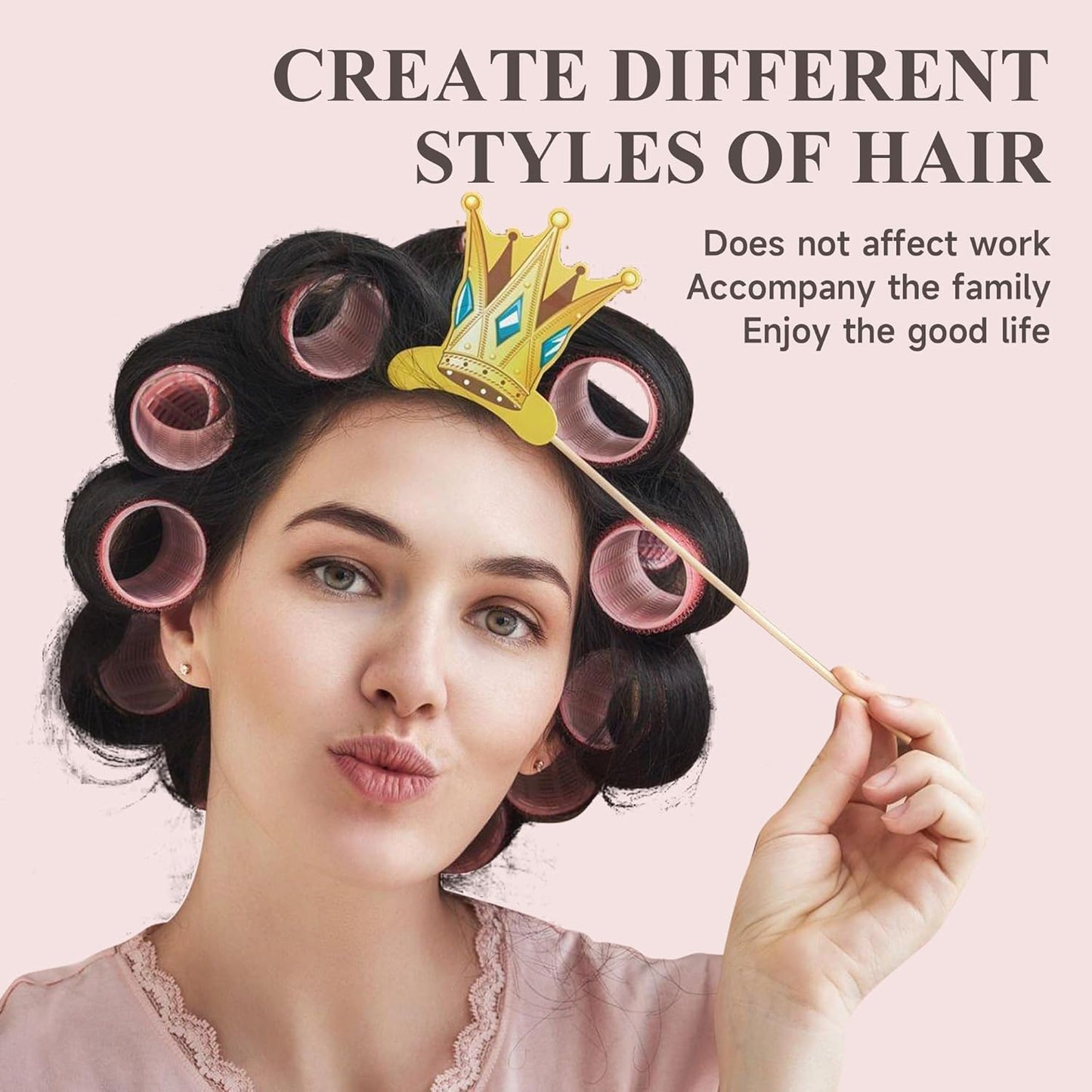 26 Pcs Ceramic Thermal Hair Rollers Set,Hair Curlers for Blowout Look Long Medium Short Hair,Jumbo Self Grip Hair Rollers with Clips for Women(18 Rollers + 8 Stainless Steel Clips,Pink)