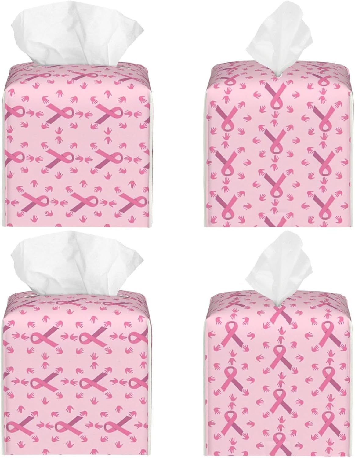 Breast Cancer Awareness Month Pink Ribbon Leather Tissue Box Cover Square Tissue Holder Decorative Paper Case for Home Office Bathroom Vanity Countertop Car