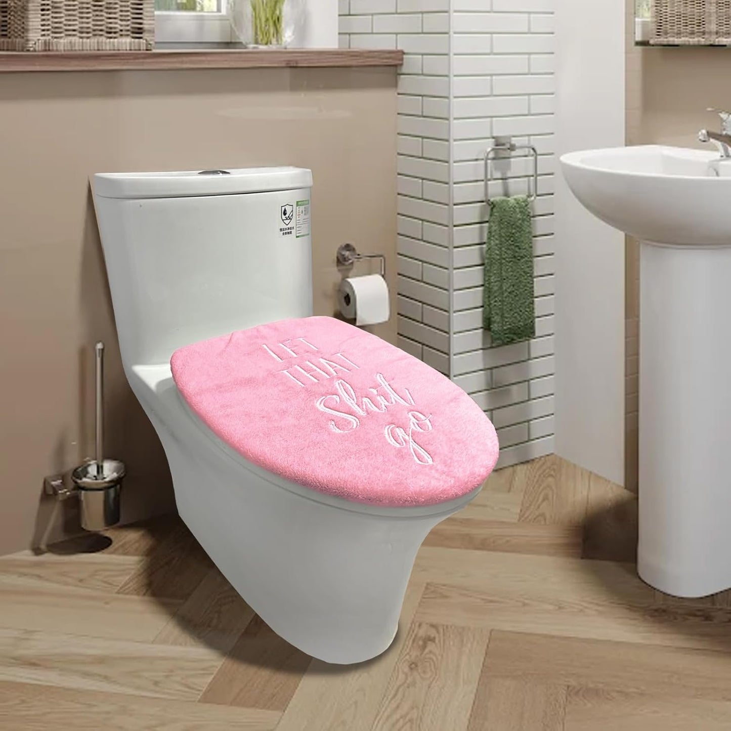 Funny Bathroom Decor Toilet Lid Cover Pink Bathroom Accessories Soft Fun Seat Covers 17.5"x15" Restroom Fits Most Oblong Round Elongated Toilet Lid Cute Home Room Decorations Pink