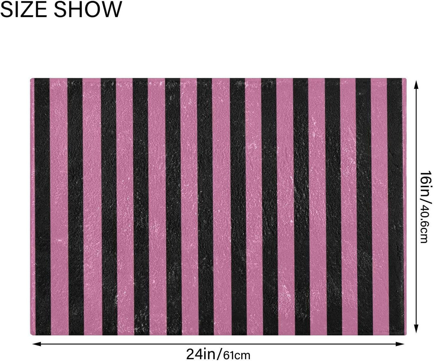 Black Rosy Pink Stripes Bathroom Rug, Non Slip Dry Quickly Bath Mat, Absorbent Soft Bath Rug, Home Decor Accessories, 24"x16"
