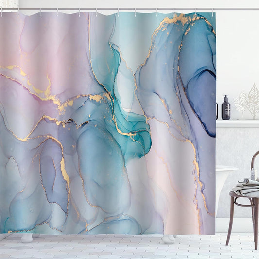 Pink Purple Marble Shower Curtain Teal Blue Abstract Modern Ink Art Colorful Bathroom Curtains Waterproof Polyester Fabric Bath Curtain 72 x 72 Inch with 12 Hooks