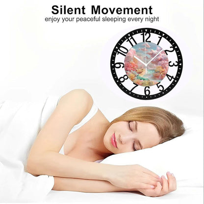 Metal Wall Clock for Living Room -10" Pastel Coral Landscape Pink Clouds Silent Non Ticking,Battery Operated, Antique Clocks for Farmhouse,Bedroom,Kitchen - Arabic Numerals