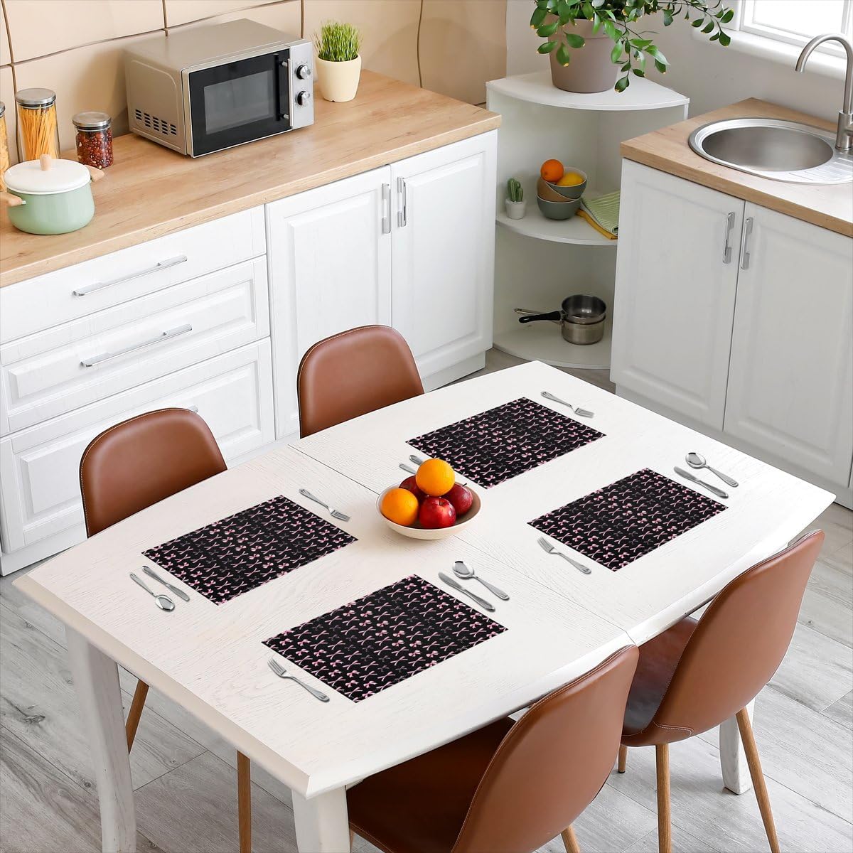 Feelyou Pink Bow Placemats Set of 4 Cute Bowknot Table Mats for Party Kitchen Dining Decoration Holiday Seasonal Grils Bow Knot Place Mat for Dinner Table Indoor Outdoor 18"x12" Non-Slip Easy to Clean