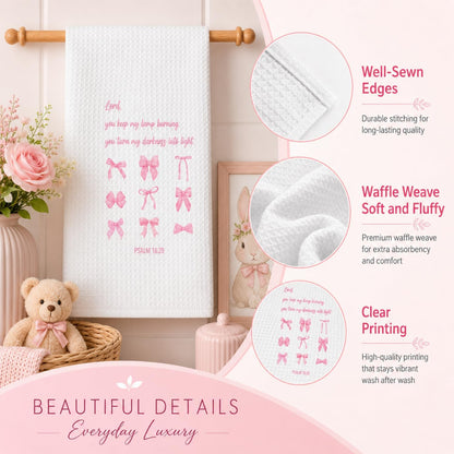 wuguimeii Coquette Pink Bow Kitchen Towels Set of 2 - Pink Bathroom Decorative Hand Towel - Preppy Girly Dish Tea Towels - Inspirational Verses16x24 inches