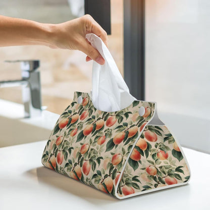 Peach Print Tissue Box Cover,Rectangular Pu Leather Tissue Holder for Bathroom Living Room Office