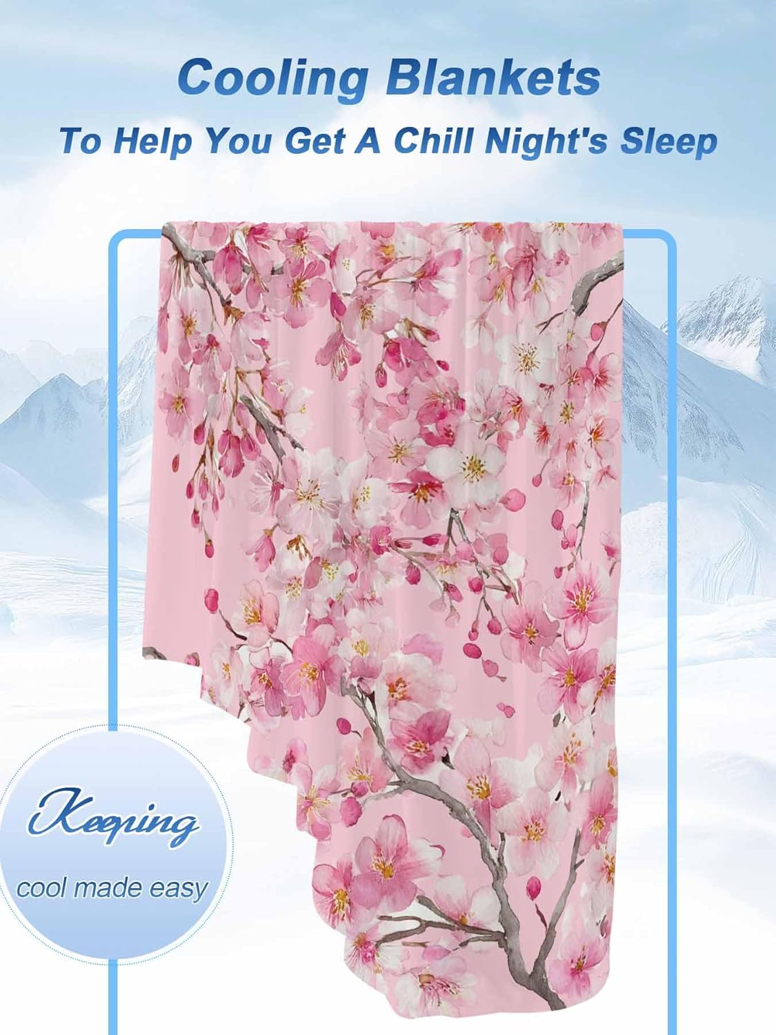 DecorLovee Cooling Blanket for Hot Sleepers, Spring Peaches Lightweight Ice Blanket for Night Sweats, Botanical Blossom Flowers Branches Summer Cooling Throw Blankets for Bed/Soft/Travel 30"x40"