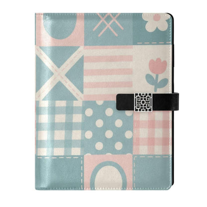 EtherSpher Patchwork Pattern Flowers Pastel Peach leather lined notebook college portable journal notebook for diary 6.7x9.2