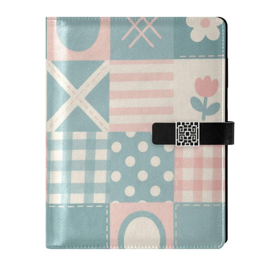 EtherSpher Patchwork Pattern Flowers Pastel Peach leather lined notebook college portable journal notebook for diary 6.7x9.2