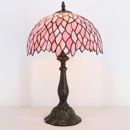 Tiffany Lamp Stained Glass Table Lamp Bedside Reading Light W12H19 Inches (Pink Wisteria)