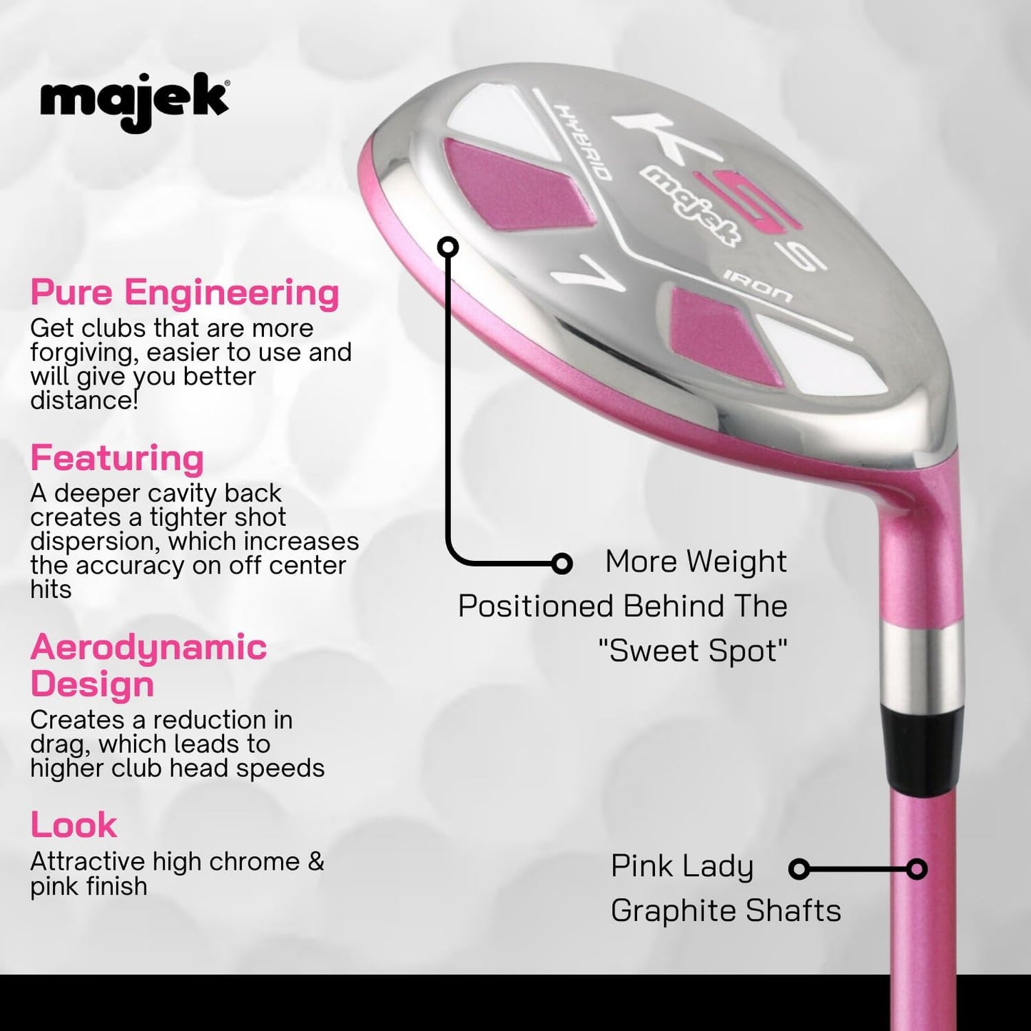 Majek Pink Senior Ladies Golf Hybrids Irons Set New Senior Women Best All True Hybrid Ultra Light Weight Forgiving Fuchsia Woman Complete Package Includes 4 5 6 7 8 9 PW SW All Lady Flex Utility Clubs